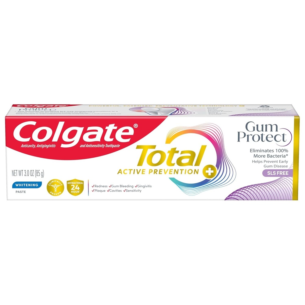imageColgate Total Active Prevention Gum Protect Whitening Toothpaste 3 Pack SLS Free Gingivitis Toothpaste for Bleeding Gums Redness Inflammation Irritation and Sensitivity 30 oz3 Ounce Pack of 1