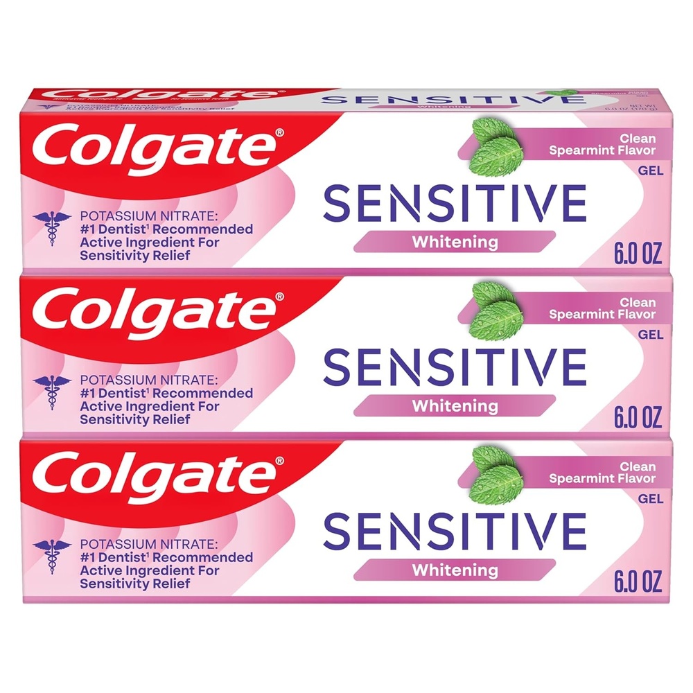 imageColgate Whitening Toothpaste for Sensitive Teeth Enamel Repair and Cavity Protection Fresh Mint Gel 6 Oz Pack of 3