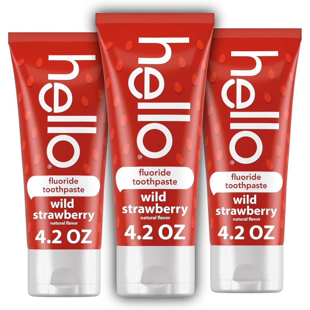 imageHello Kids Fluoride Toothpaste Variety Pack Includes a Strawberry Toothpaste Unicorn Bubble Gum Toothpaste and Blue Raspberry Toothpaste Safe for Ages 2 and Up 3 Pack 42 Oz EachStrawberry