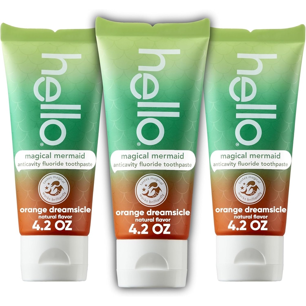 imageHello Kids Fluoride Toothpaste Variety Pack Includes a Strawberry Toothpaste Unicorn Bubble Gum Toothpaste and Blue Raspberry Toothpaste Safe for Ages 2 and Up 3 Pack 42 Oz EachOrange Dreamsicle