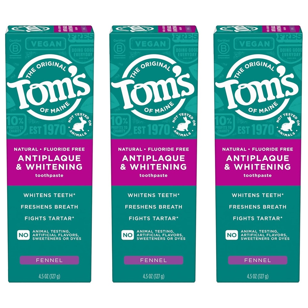 imageToms of Maine FluorideFree Antiplaque amp Whitening Natural Toothpaste Peppermint 55 oz Pack of 2Fennel