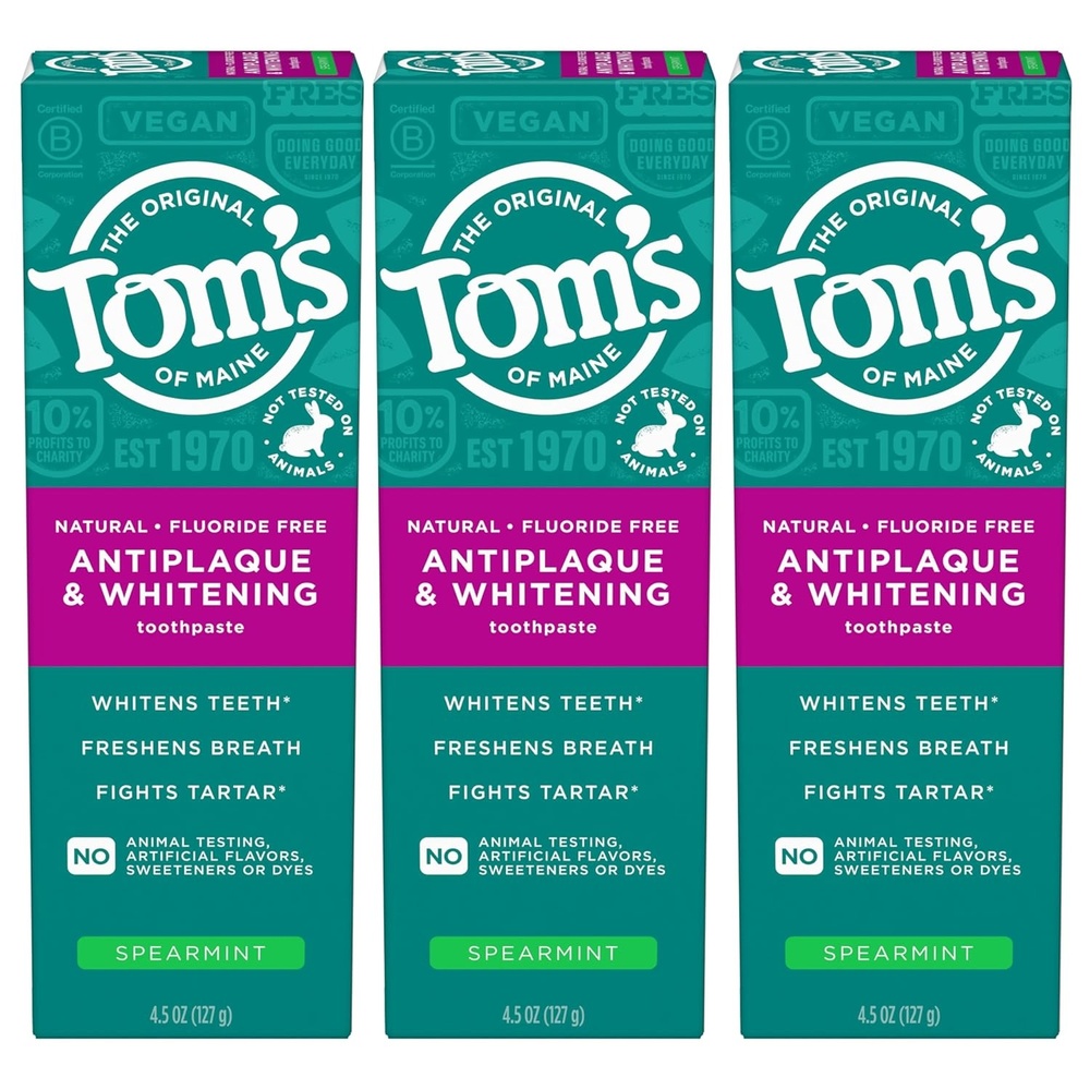imageToms of Maine FluorideFree Antiplaque amp Whitening Natural Toothpaste Peppermint 55 oz Pack of 2Spearmint