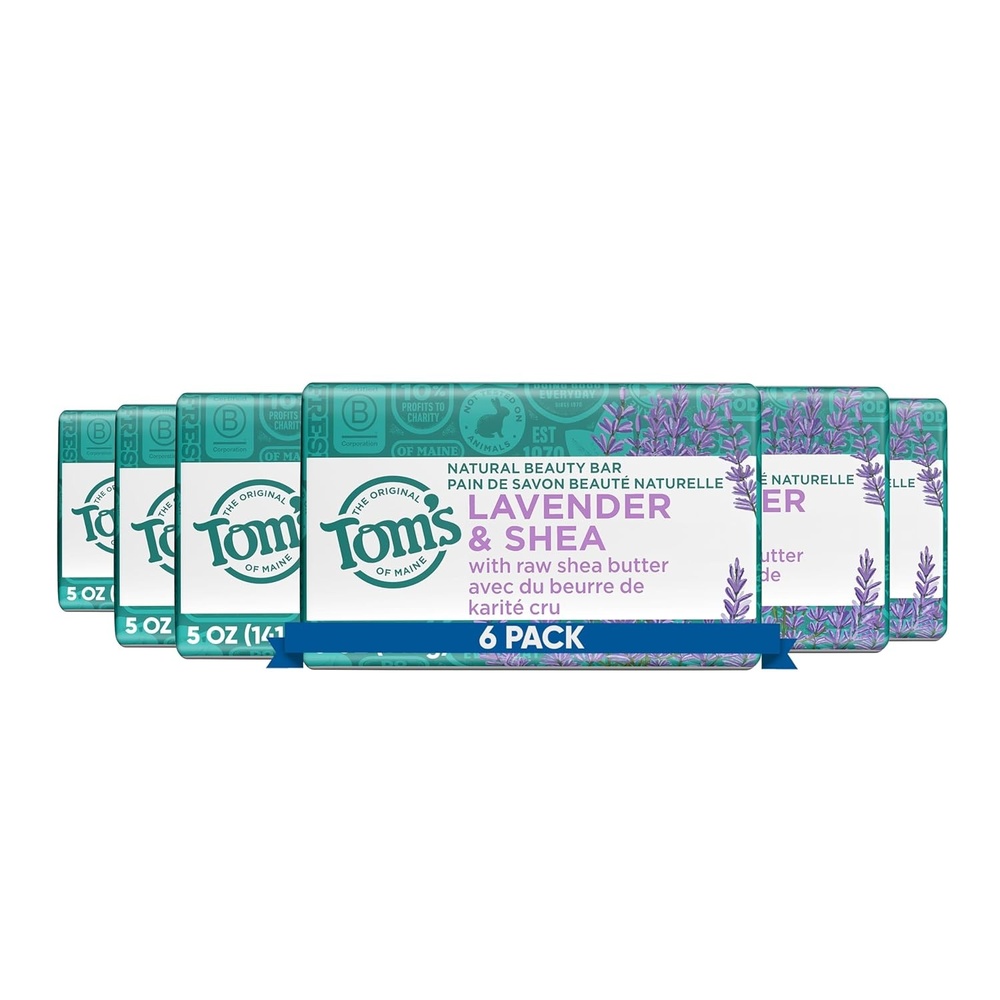 imageToms of Maine Natural Bar Soap Variety Pack Lavender amp Shea Creamy Coconut Orange Blossom Lemon Bergamot Dermatologically Tested Paraben Free Vegan 4 CountLavender