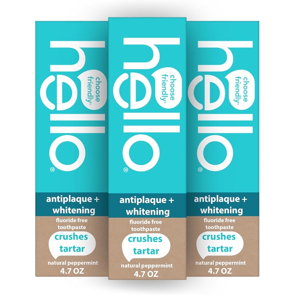 imagehello Antiplaque and Whitening Fluoride Free Toothpaste Whitening Toothpaste with Coconut Oil and Tea Tree Oil Helps Whiten Teeth Natural Peppermint 3 Pack 47 Oz Tubes47 Ounce Pack of 3