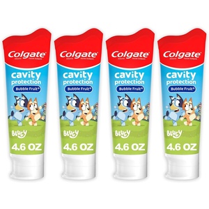 Colgate Kids Bluey Toothpaste with Fluoride for Cavity Protection, Ages 2+, ADA Accepted, Sugar Free and Gluten Free, Bubble Fruit Flavor, 4 Pack, 4.6 Oz Tubes(Bluey)