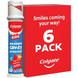 Colgate Kids Toothpaste Pump with Fluoride for Cavity Protection, Ages 6+, ADA Accepted, Bubble Fruit, 4.4 Ounce, 6 Pack