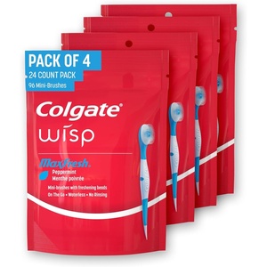 Colgate Max Fresh Wisp Disposable Mini Travel Toothbrushes, Peppermint, 24 Count (Pack of 4)(24 Count (Pack of 4))