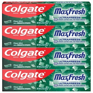 Colgate MaxFresh Cool Mint Toothpaste Pack, Fresh Breath Toothpaste with Fluoride and Hundreds of Mini Breath Strips, Leaves Mouth Feeling Refreshed for Hours, 4 Pack, 6.3 oz(6.3 Ounce (Pack of 24))