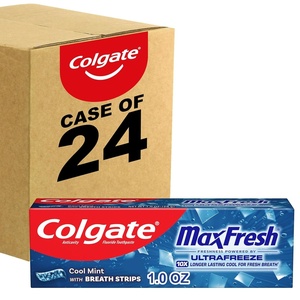 Colgate MaxFresh Cool Mint Toothpaste, Travel Size Toothpaste for Bad Breath with Fluoride and Hundreds of Mini Breath Strips, Leaves Mouth Feeling Refreshed for Hours, Fights Cavities, 1.0 oz