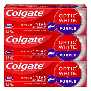 Colgate Optic White Purple Teeth Whitening Toothpaste, 3 Pack, Anticavity Toothpaste with Fluoride, Fresh Mint Flavor, 3.8 OZ