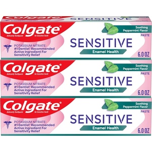 Colgate Sensitive Enamel Health Toothpaste for Sensitive Teeth, 3 Pack, Toothpaste with Fluoride and 5% Potassium Nitrate, Helps Prevent Bad Breath, Soothing Peppermint Flavor, 6 oz, 3 Pack(18 Ounce (Pack of 1))