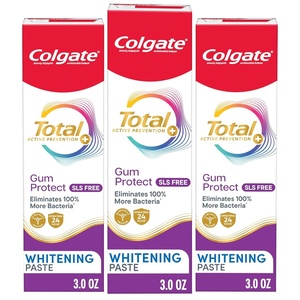 Colgate Total Active Prevention Gum Protect Whitening Toothpaste, 3 Pack, SLS Free Gingivitis Toothpaste for Bleeding Gums, Redness, Inflammation, Irritation, and Sensitivity, 3.0 oz(3 Ounce (Pack of 3))