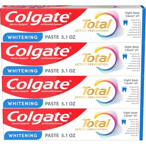 Colgate Total Whitening Toothpaste Paste, 5.1 oz, 4 Pack, Fluoride, Antibacterial, for Plaque, Gingivitis, Sensitivity, Stain Removal, Clinically Proven, Mint, Teeth Whitening, Stannous Fluoride(5.1 Fl Oz (Pack of 24))