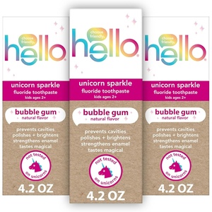 Hello Kids Fluoride Toothpaste Variety Pack, Includes a Strawberry Toothpaste, Unicorn Bubble Gum Toothpaste, and Blue Raspberry Toothpaste, Safe for Ages 2 and Up, 3 Pack, 4.2 Oz Each(Bubblegum)