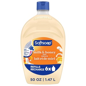 Softsoap Juicy Peach Liquid Hand Soap, Kitchen and Bathroom Hand Soap, Rich Fruity Scent, 50 fl oz Refill Bottle(Milk & Honey)