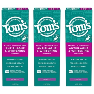 Tom’s of Maine Fluoride-Free Antiplaque & Whitening Natural Toothpaste, Peppermint, 5.5 oz. (Pack of 2)(Fennel)