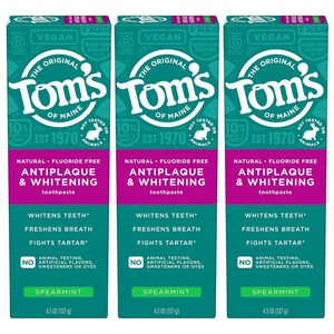 Tom’s of Maine Fluoride-Free Antiplaque & Whitening Natural Toothpaste, Peppermint, 5.5 oz. (Pack of 2)(Spearmint)