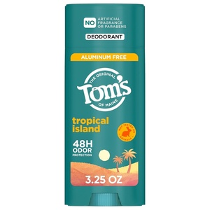 Tom’s of Maine Mountain Spring Natural Deodorant for Men and Women, Aluminum Free, No Artificial Fragrances, Dyes, or Preservatives, Baking Soda Free, 48-Hour Odor Protection, 3.25 oz(Tropical Island)