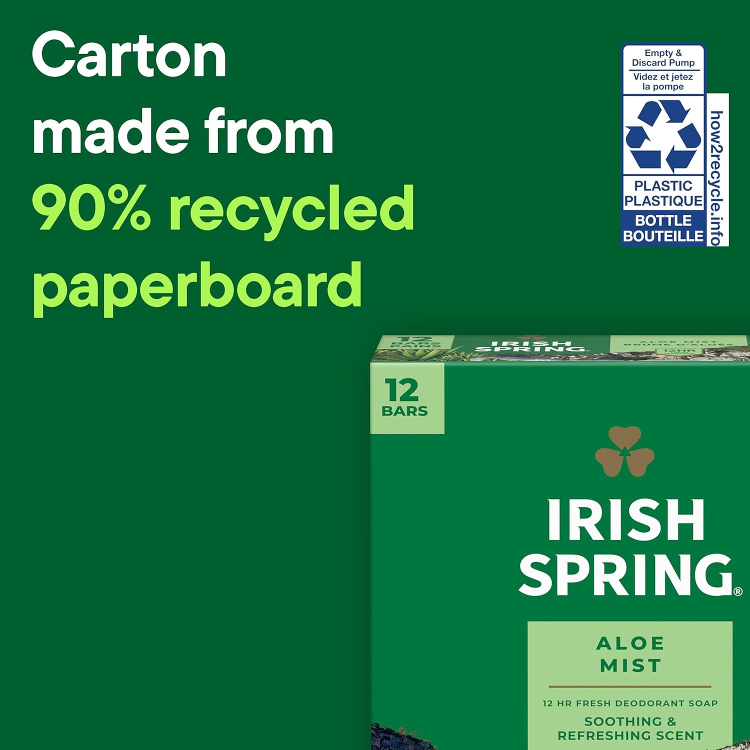 imageIrish Spring Bar Soap for Men Original Clean Smell Fresh and Clean for 12 Hours Men Soap Bars for Washing Hands and Body Mild for Skin Recyclable Carton 37 Ounce 3 Count Pack of 8Aloe Vera
