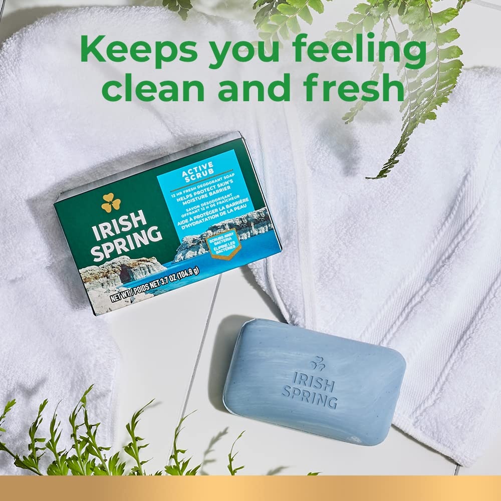 imageIrish Spring Bar Soap for Men Original Clean Smell Fresh and Clean for 12 Hours Men Soap Bars for Washing Hands and Body Mild for Skin Recyclable Carton 37 Ounce 3 Count Pack of 8Active Scrub