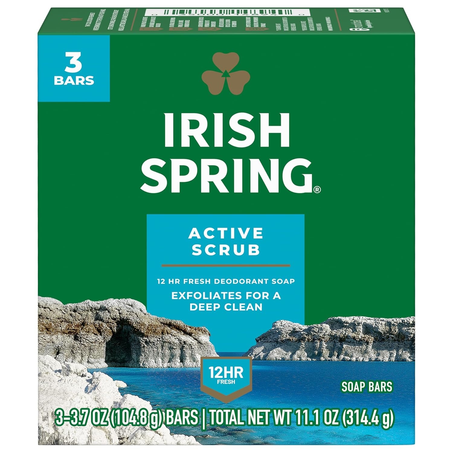 imageIrish Spring Bar Soap for Men Original Clean Smell Fresh and Clean for 12 Hours Men Soap Bars for Washing Hands and Body Mild for Skin Recyclable Carton 37 Ounce 3 Count Pack of 8Active Scrub