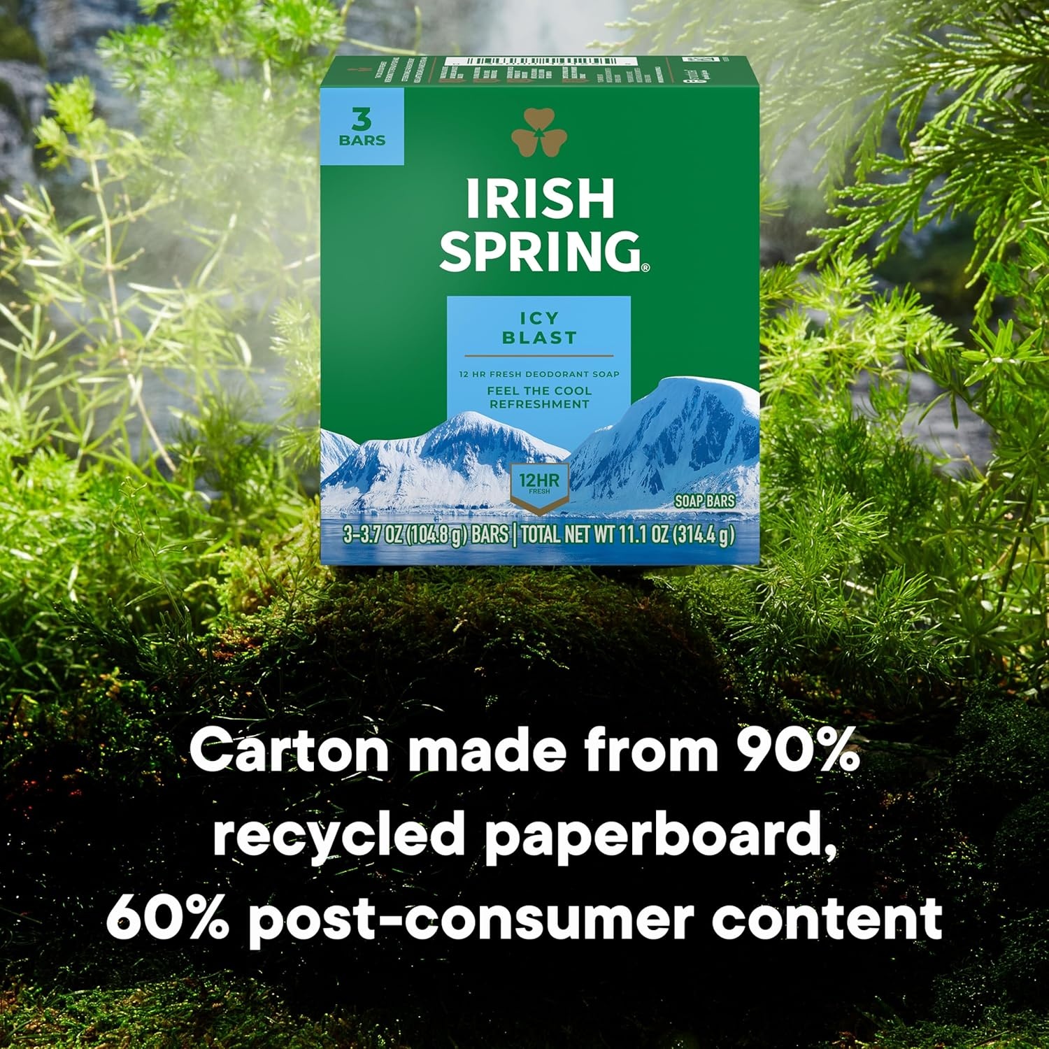 imageIrish Spring Bar Soap for Men Original Clean Smell Fresh and Clean for 12 Hours Men Soap Bars for Washing Hands and Body Mild for Skin Recyclable Carton 37 Ounce 3 Count Pack of 8Icy Blast