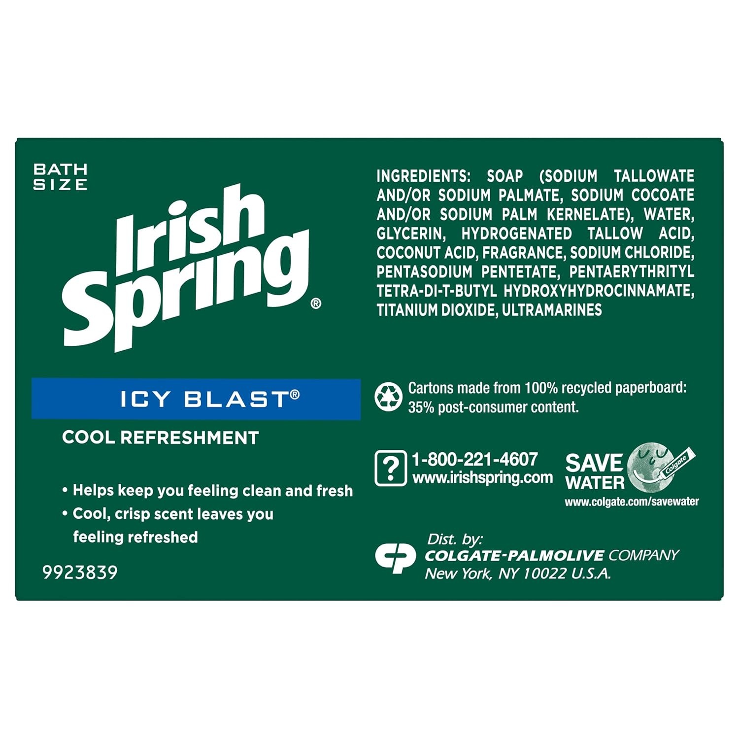 imageIrish Spring Bar Soap for Men Original Clean Smell Fresh and Clean for 12 Hours Men Soap Bars for Washing Hands and Body Mild for Skin Recyclable Carton 37 Ounce 3 Count Pack of 8Icy Blast