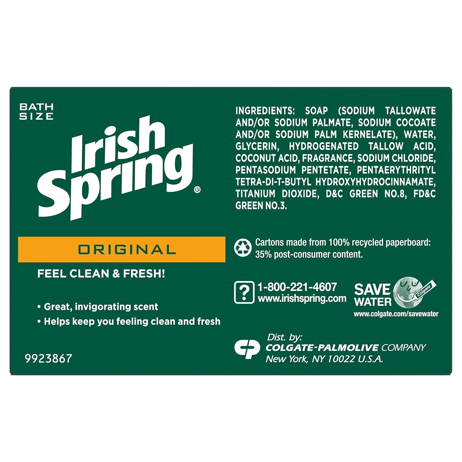 imageIrish Spring Bar Soap for Men Original Clean Smell Fresh and Clean for 12 Hours Men Soap Bars for Washing Hands and Body Mild for Skin Recyclable Carton 37 Ounce 3 Count Pack of 8Original