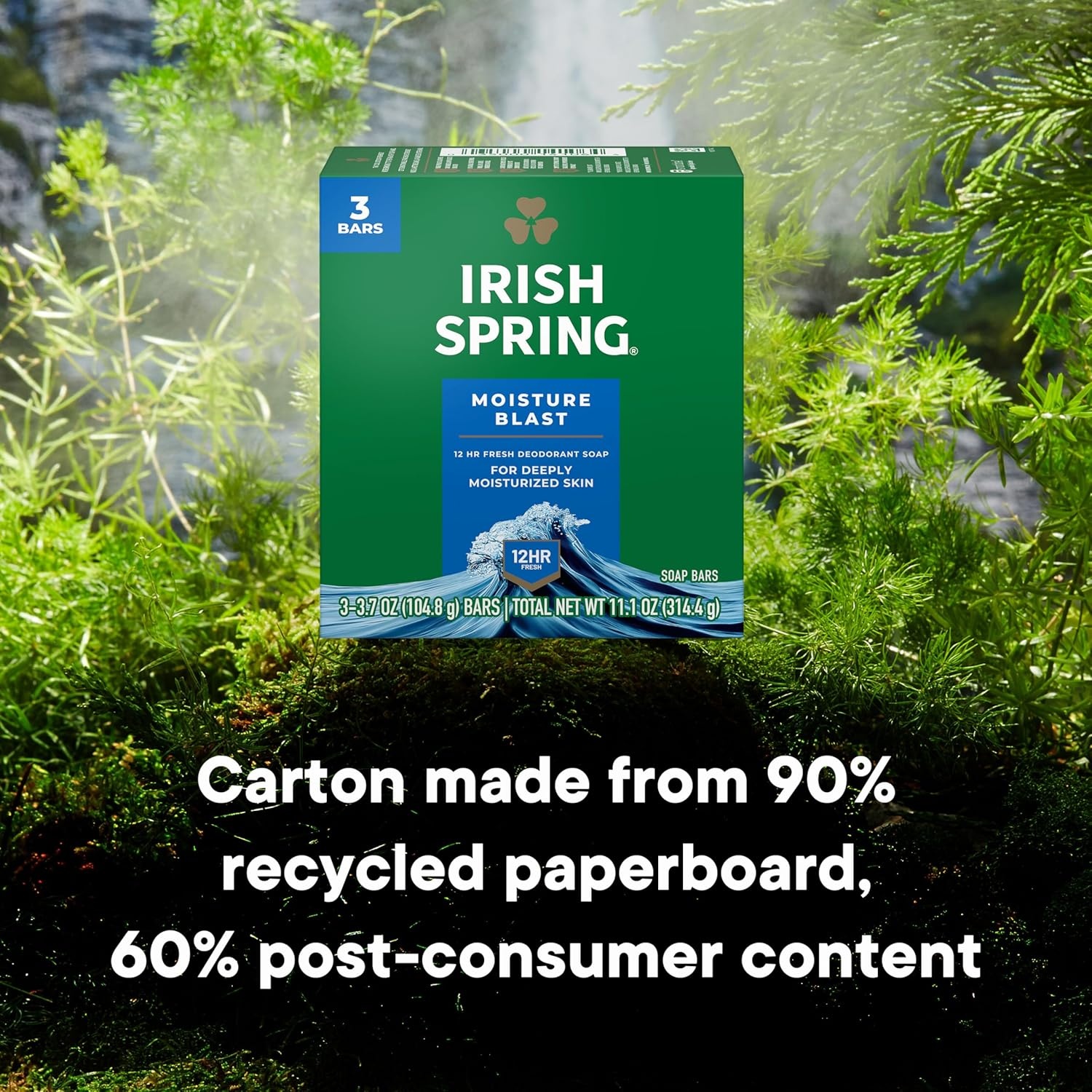 imageIrish Spring Bar Soap for Men Original Clean Smell Fresh and Clean for 12 Hours Men Soap Bars for Washing Hands and Body Mild for Skin Recyclable Carton 37 Ounce 3 Count Pack of 8Moisture Blast
