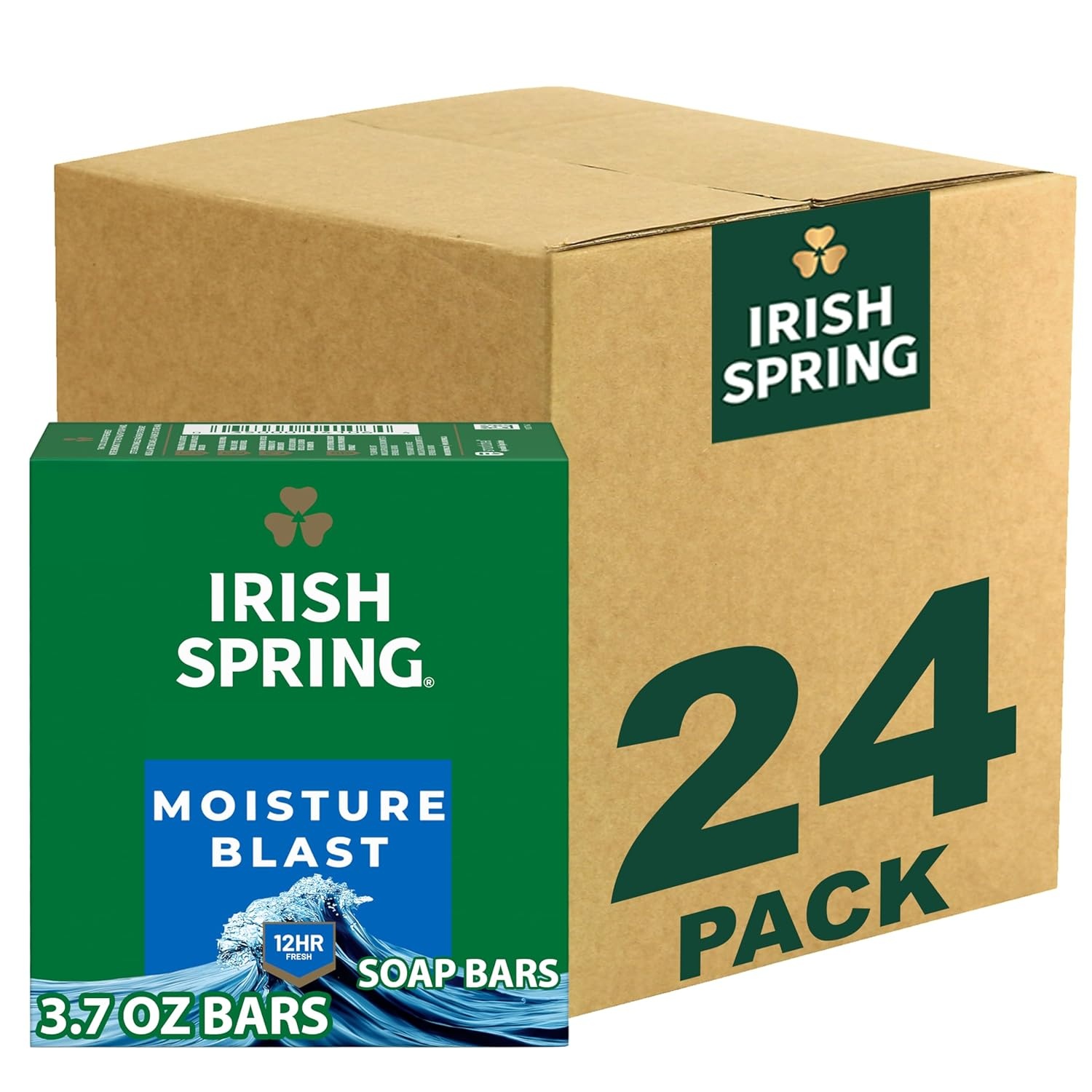 imageIrish Spring Bar Soap for Men Original Clean Smell Fresh and Clean for 12 Hours Men Soap Bars for Washing Hands and Body Mild for Skin Recyclable Carton 37 Ounce 3 Count Pack of 8Moisture Blast