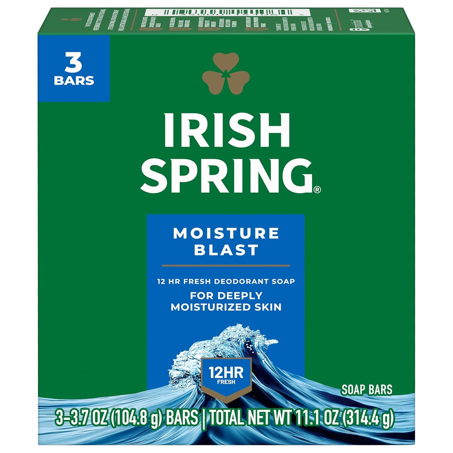 imageIrish Spring Bar Soap for Men Original Clean Smell Fresh and Clean for 12 Hours Men Soap Bars for Washing Hands and Body Mild for Skin Recyclable Carton 37 Ounce 3 Count Pack of 8Moisture Blast