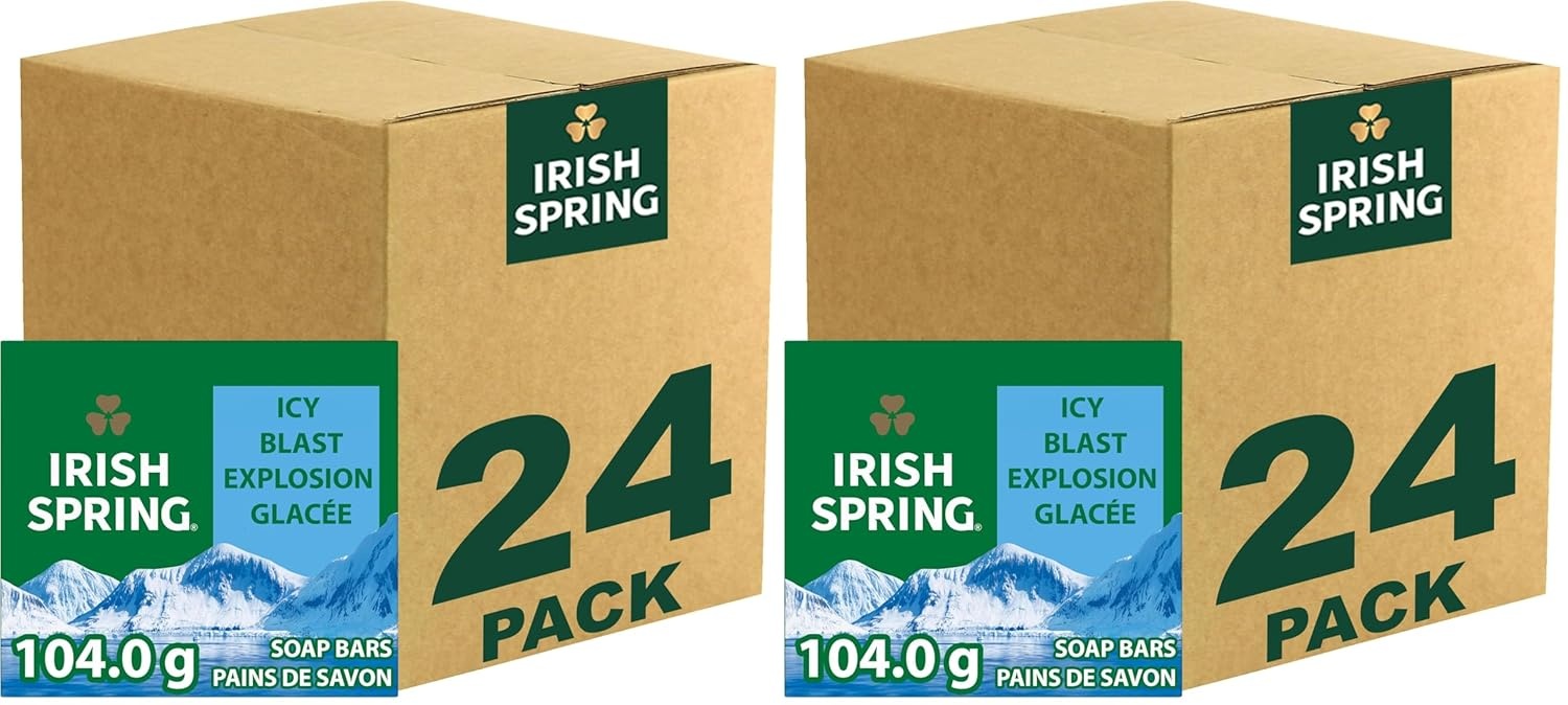 imageIrish Spring Bar Soap for Men Original Clean Smell Fresh and Clean for 12 Hours Men Soap Bars for Washing Hands and Body Mild for Skin Recyclable Carton 37 Ounce 3 Count Pack of 8Icy Blast