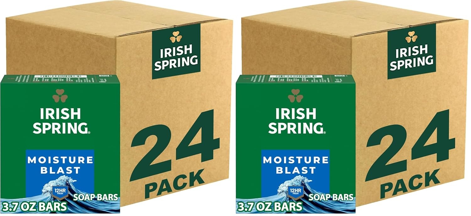 imageIrish Spring Bar Soap for Men Original Clean Smell Fresh and Clean for 12 Hours Men Soap Bars for Washing Hands and Body Mild for Skin Recyclable Carton 37 Ounce 3 Count Pack of 8Moisture Blast