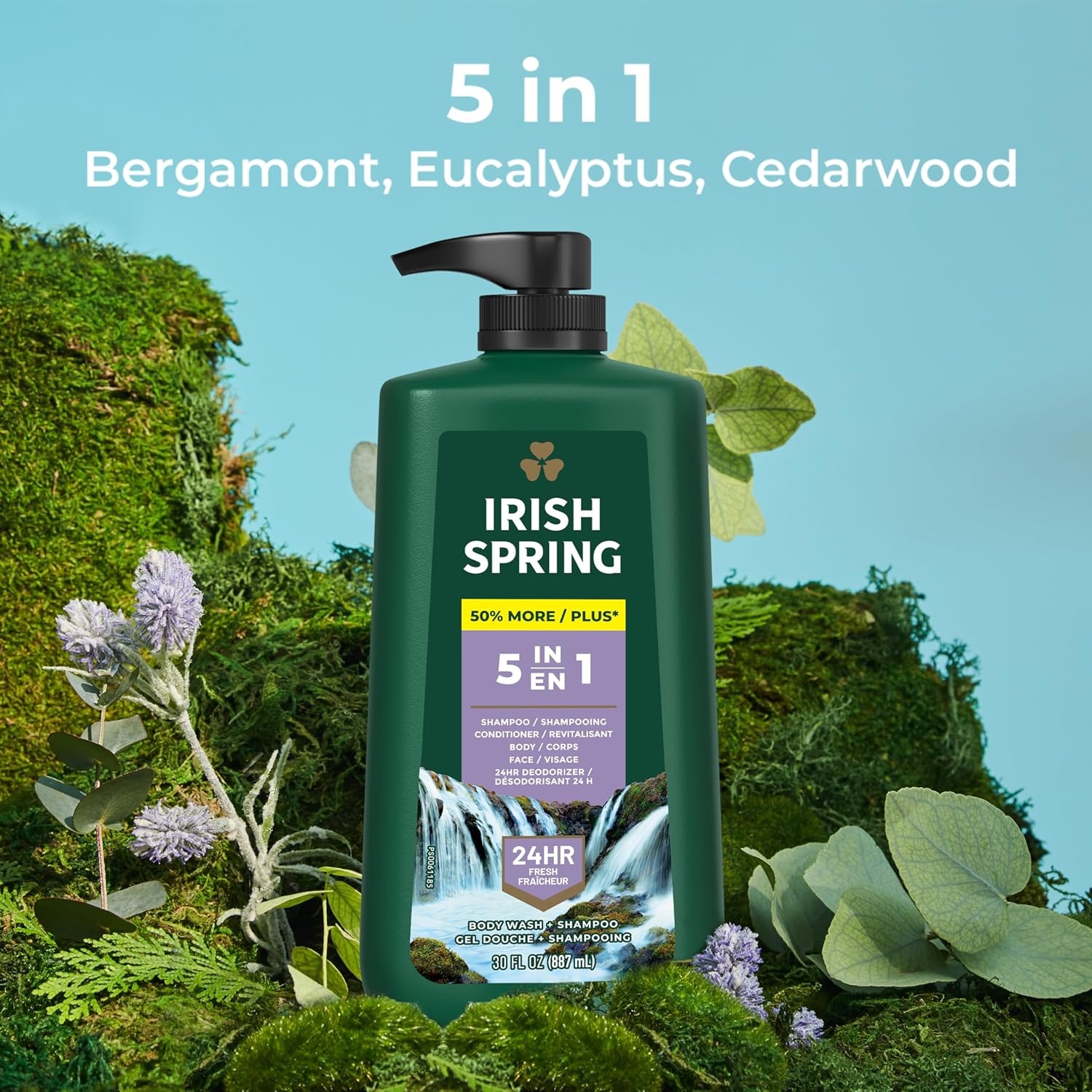 imageIrish Spring Mens Body Wash Moisture Blast Body Wash for Men Feel Fresh All Day 30 Oz Pump Bottle5 in 1