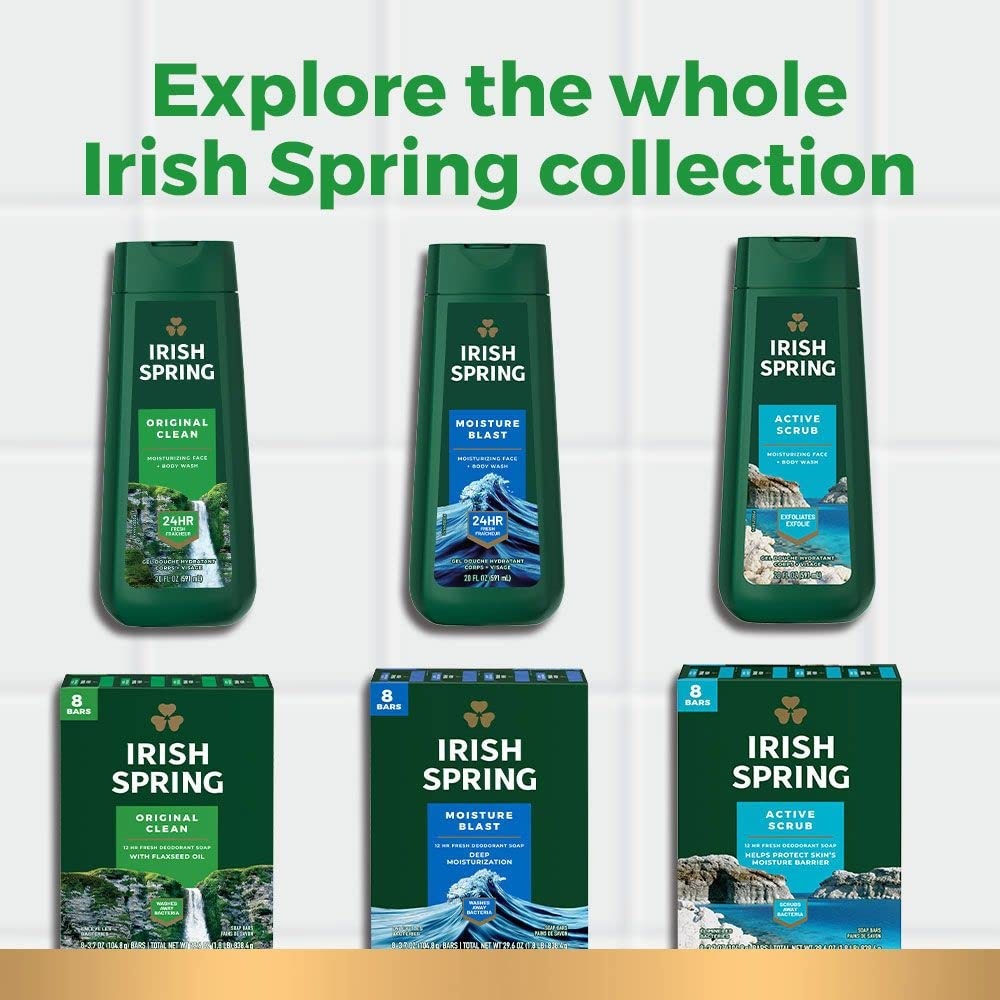 imageIrish Spring Mens Body Wash Moisture Blast Body Wash for Men Feel Fresh All Day 30 Oz Pump Bottle5 in 1
