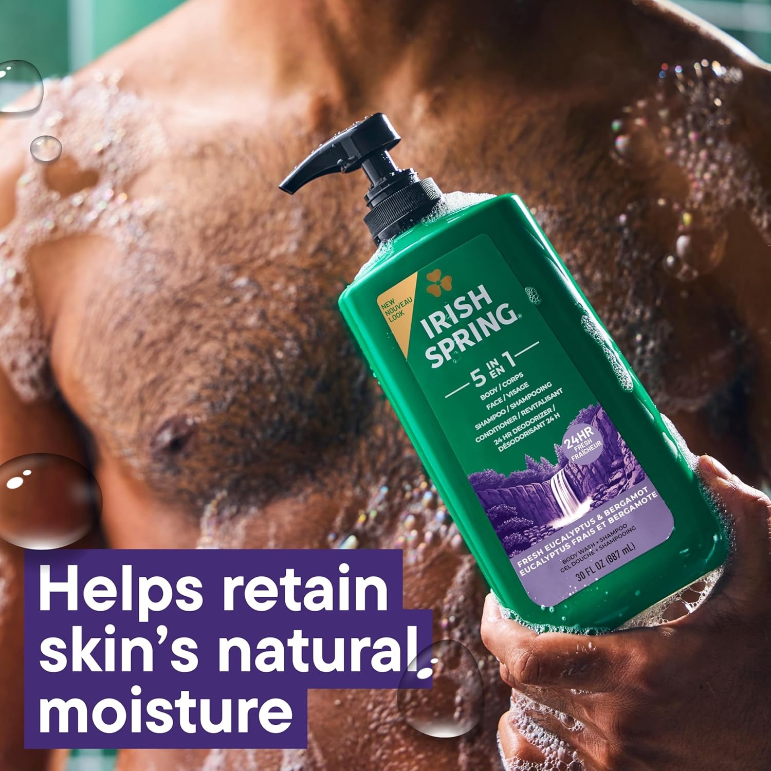 imageIrish Spring Mens Body Wash Moisture Blast Body Wash for Men Feel Fresh All Day 30 Oz Pump Bottle5 in 1
