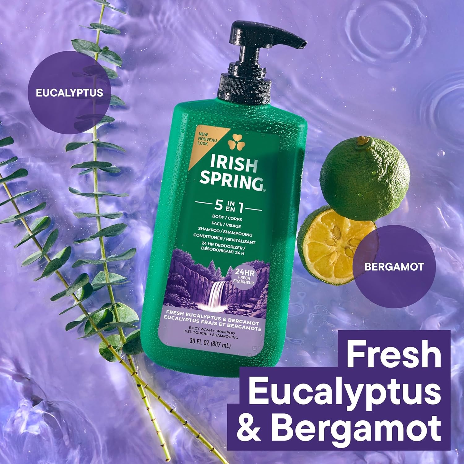 imageIrish Spring Mens Body Wash Moisture Blast Body Wash for Men Feel Fresh All Day 30 Oz Pump Bottle5 in 1