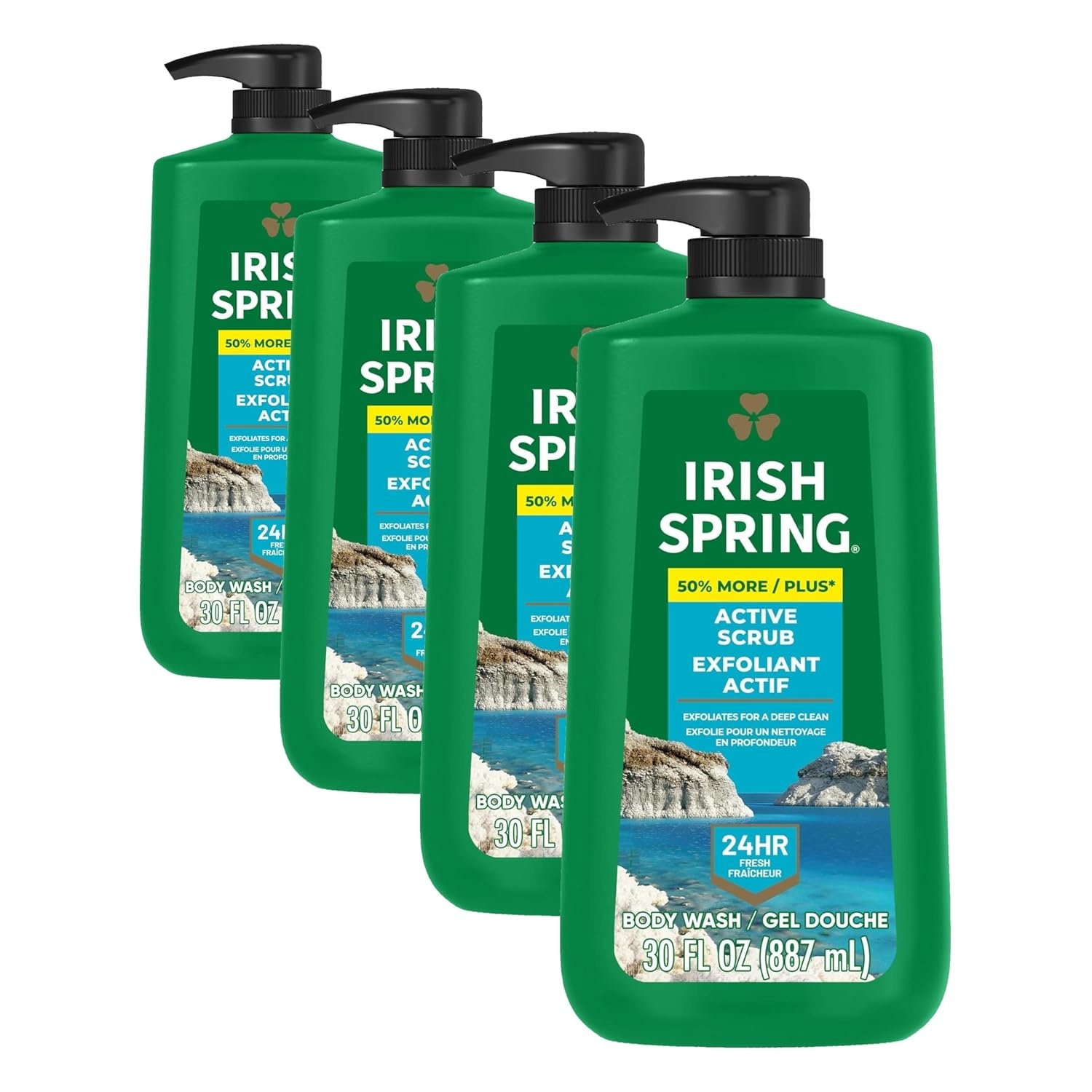 imageIrish Spring Mens Body Wash Moisture Blast Body Wash for Men Feel Fresh All Day 30 Oz Pump BottleActive Scrub