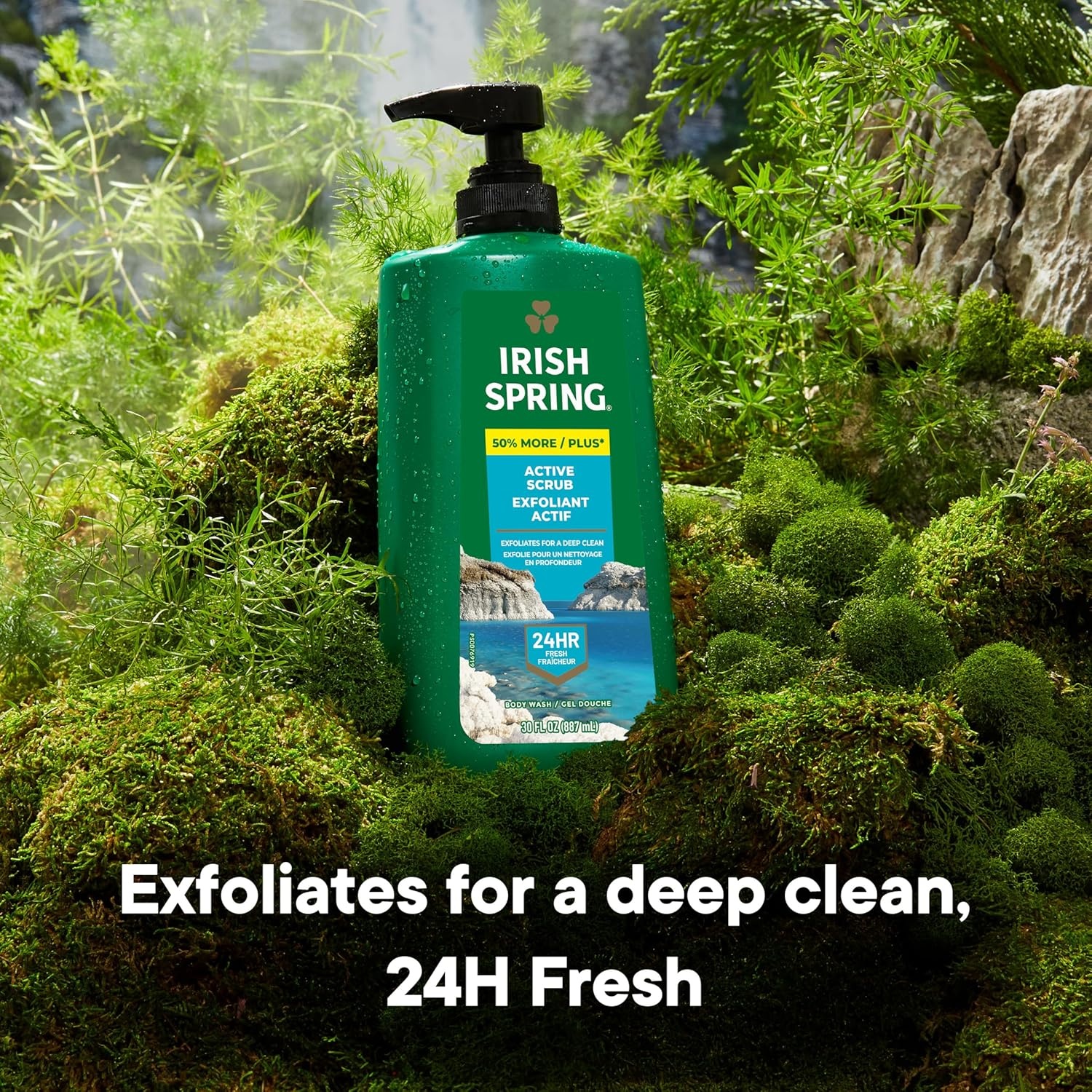 imageIrish Spring Mens Body Wash Moisture Blast Body Wash for Men Feel Fresh All Day 30 Oz Pump BottleActive Scrub