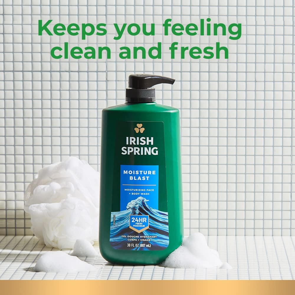 imageIrish Spring Mens Body Wash Moisture Blast Body Wash for Men Feel Fresh All Day 30 Oz Pump BottleMoisture Blast