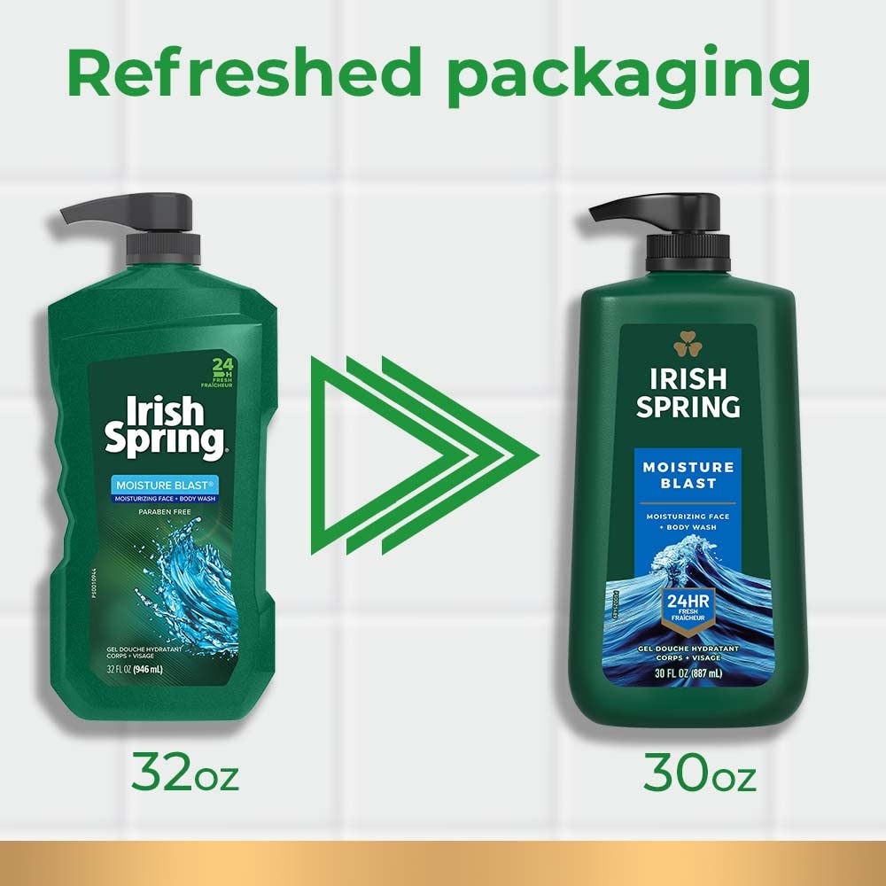 imageIrish Spring Mens Body Wash Moisture Blast Body Wash for Men Feel Fresh All Day 30 Oz Pump BottleMoisture Blast
