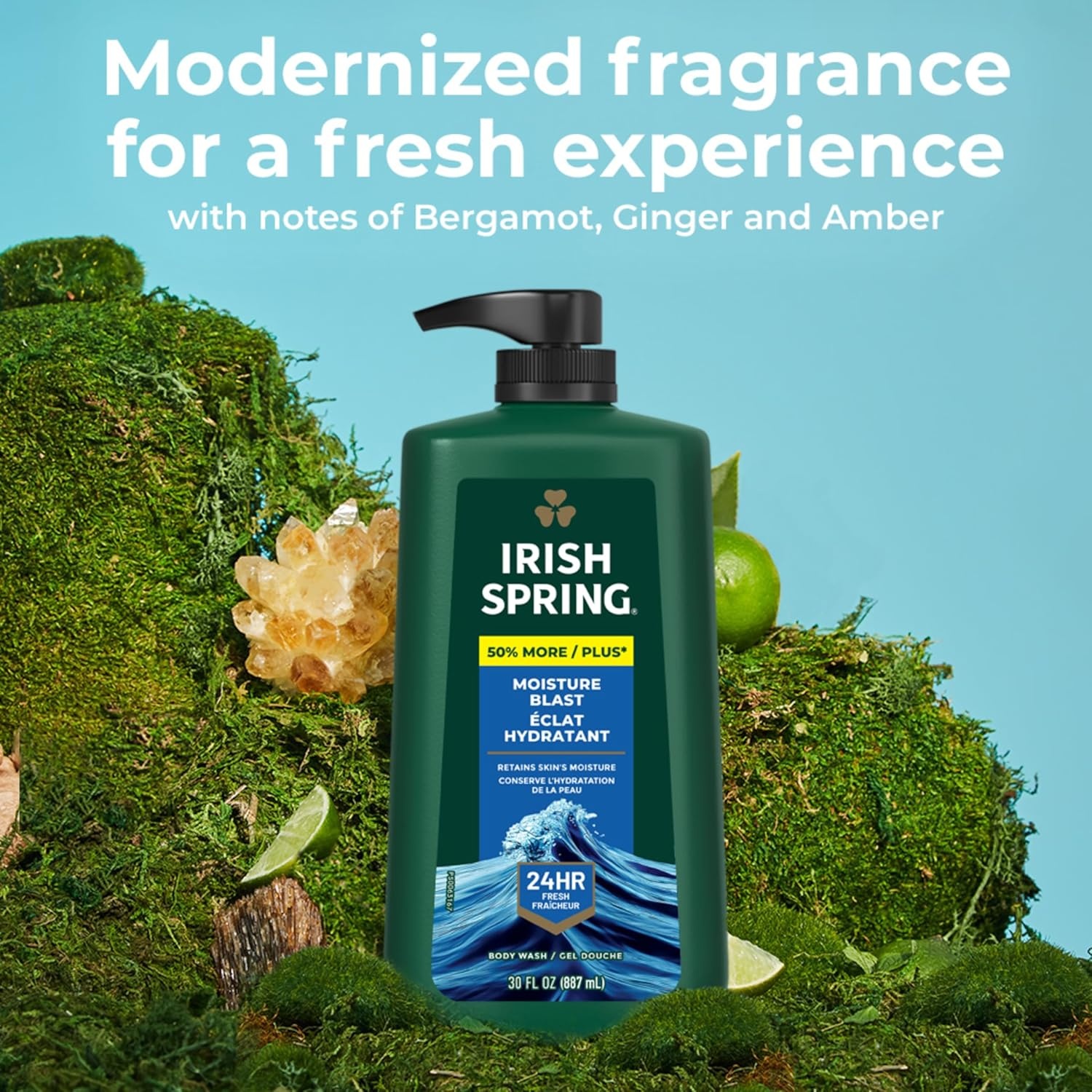 imageIrish Spring Mens Body Wash Moisture Blast Body Wash for Men Feel Fresh All Day 30 Oz Pump BottleMoisture Blast