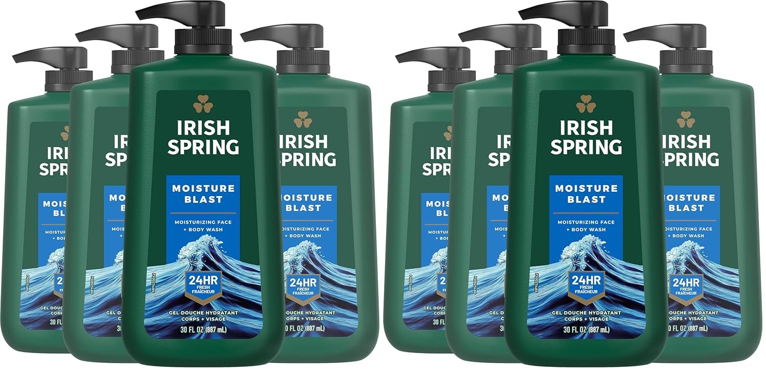 imageIrish Spring Mens Body Wash Moisture Blast Body Wash for Men Feel Fresh All Day 30 Oz Pump BottleMoisture Blast