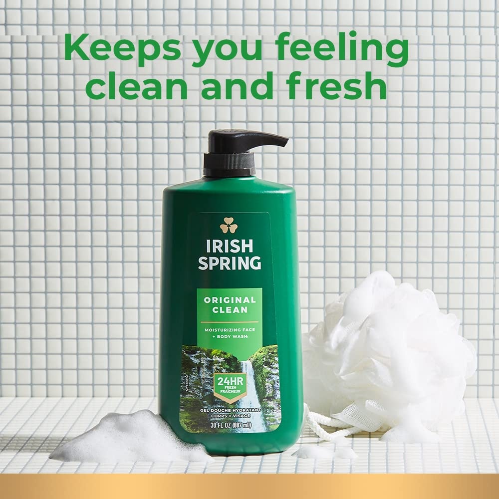imageIrish Spring Mens Body Wash Moisture Blast Body Wash for Men Feel Fresh All Day 30 Oz Pump BottleOriginal Clean
