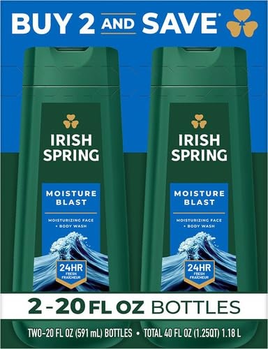 imageIrish Spring Original Moisturizing Body Wash for Men 24Hour Fresh Face and Body Wash Mens Body Wash Biodegradable Ingredients Paraben Free Cool Fresh Scent 20 fl oz Bottle 2 PackMoisture Blast