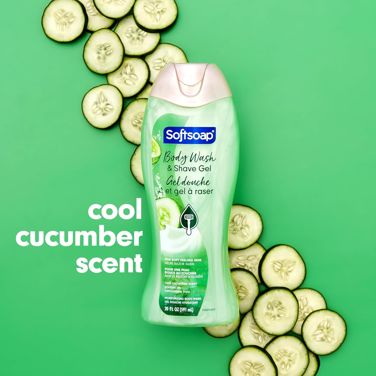 imageSoftsoap Moisturizing Body Wash and Shave Gel For Softer Feeling Skin Helps Razor Glide Cool Cucumber Scent 20 fl ozCool Cucumber
