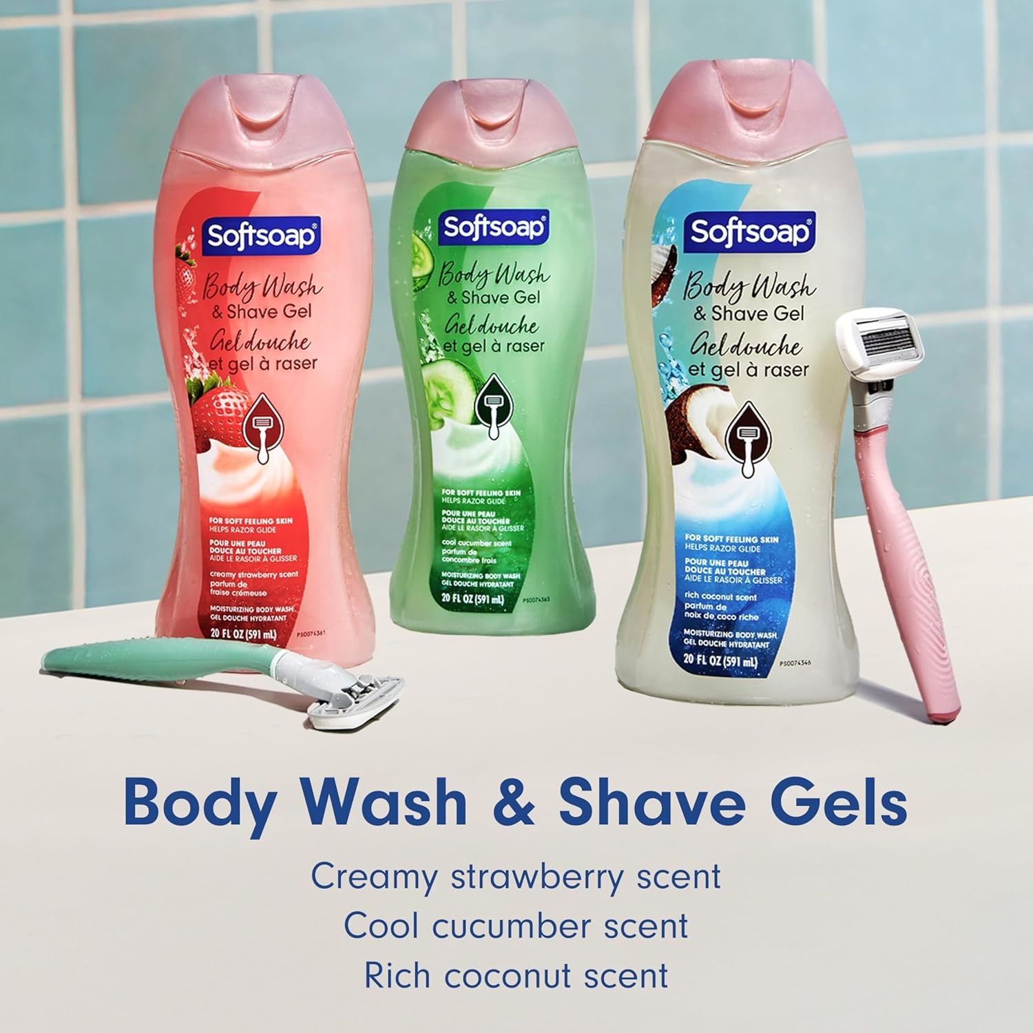 imageSoftsoap Moisturizing Body Wash and Shave Gel For Softer Feeling Skin Helps Razor Glide Cool Cucumber Scent 20 fl ozRich Coconut