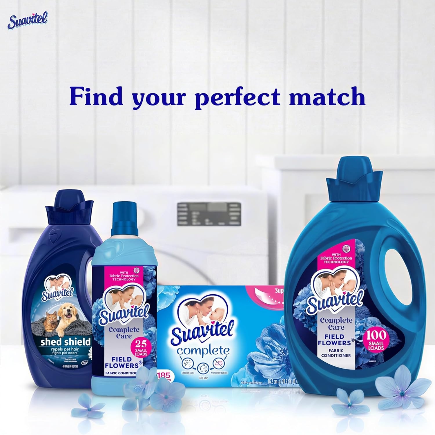 imageSuavitel Complete Liquid Fabric Softener Fabric Conditioner HE Compatible 100 Small Loads Field Flowers Scent 100 fl oz BottleField Flowers Complete