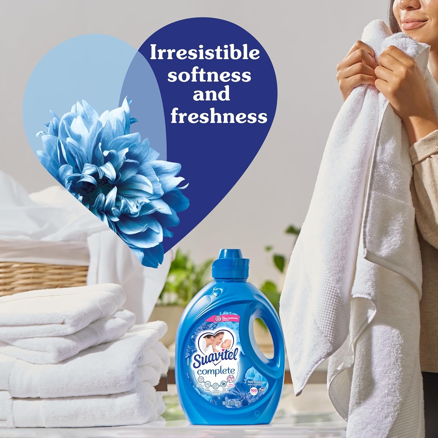 imageSuavitel Complete Liquid Fabric Softener Fabric Conditioner HE Compatible 100 Small Loads Field Flowers Scent 100 fl oz BottleField Flowers Complete
