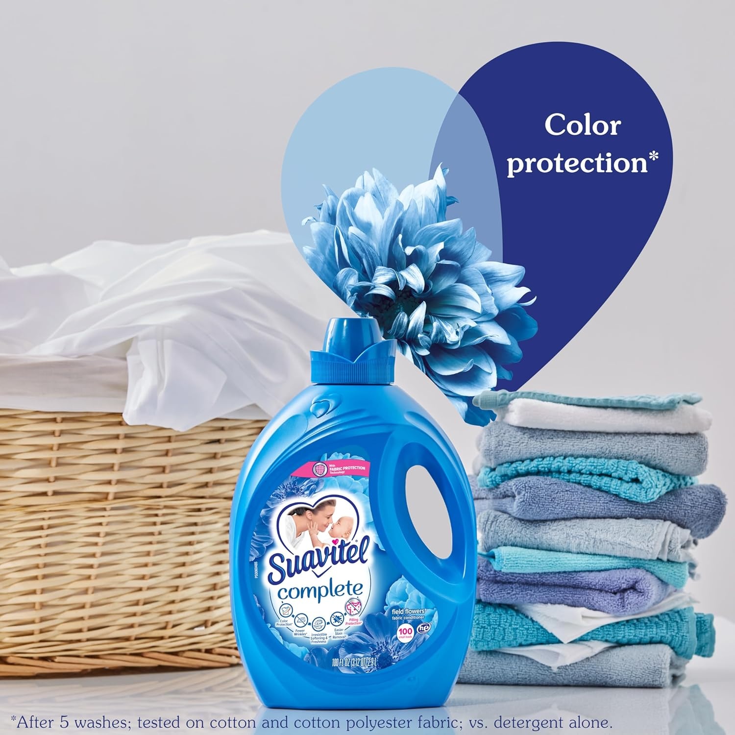 imageSuavitel Complete Liquid Fabric Softener Fabric Conditioner HE Compatible 100 Small Loads Field Flowers Scent 100 fl oz BottleField Flowers Complete